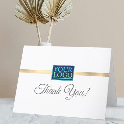 Your Logo, QR Code, Bus. Name, Brushed Gold Stripe Thank You Card