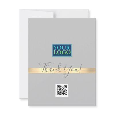 Your Logo QR Code Bus Name, Gold Stripe Light Gray Thank You Card