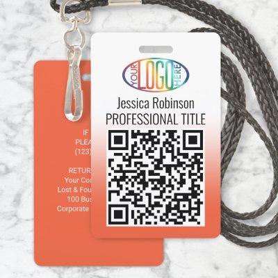 Your Logo, QR Code, Name and Title Orange Gradient Badge