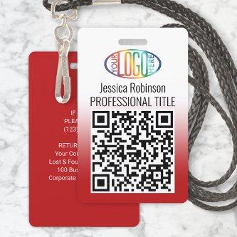 Your Logo, QR Code, Name and Title Red Gradient Badge