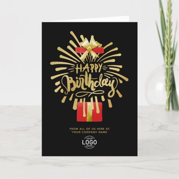 Your Logo Red Gold Fireworks Black Group Birthday Card