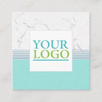 Your Logo, White Marble, Teal, Blue,DIY Profession Square