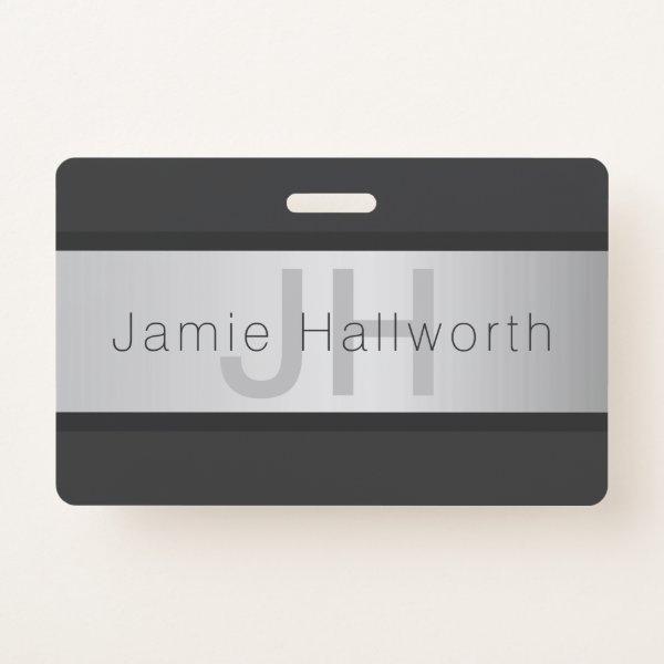 Your Name & Monogram | Greys & Faux Silver Look Badge