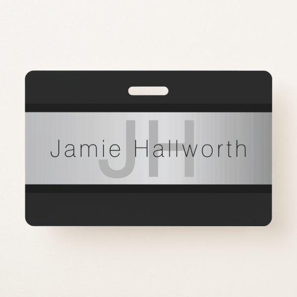 Your Name & Monogram | Greys & Faux Silver Look Badge