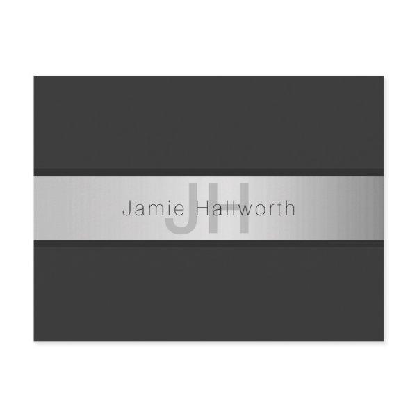 Your Name & Monogram | Greys & Faux Silver Look Postcard