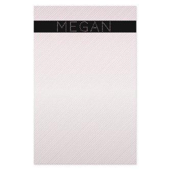 Your Name | Thin White & Subtle Rose Ombre Stripes Stationery