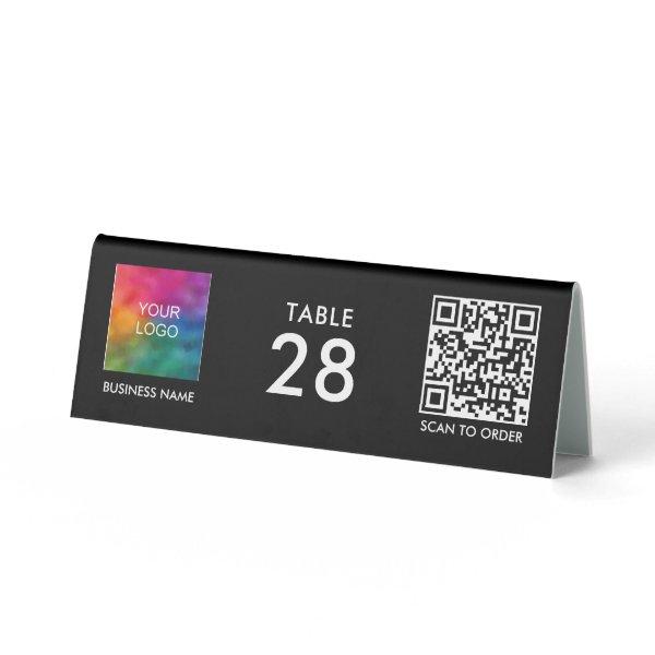 Your Scan Me QR Code Business Logo Here Number Table Tent Sign