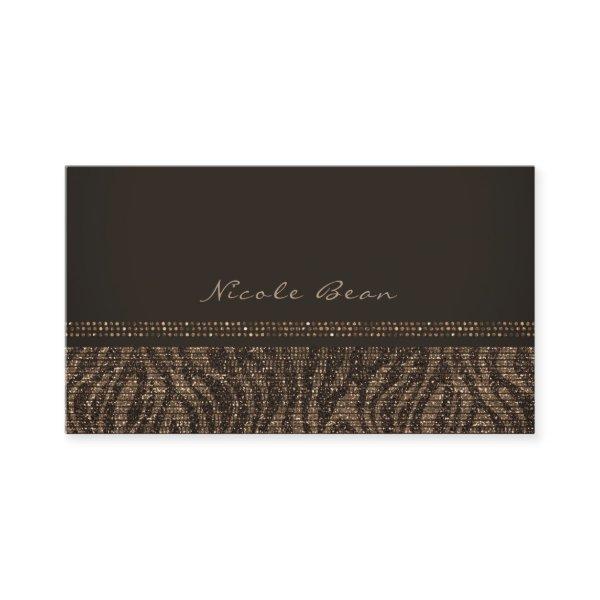 Zebra Sparkle Brown Gold Glam Chic Elegant Bling