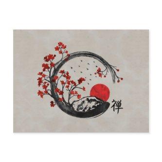Zen Enso Circle and Sakura Branches Holiday Postcard