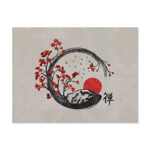 Zen Enso Circle and Sakura Branches Holiday Postcard