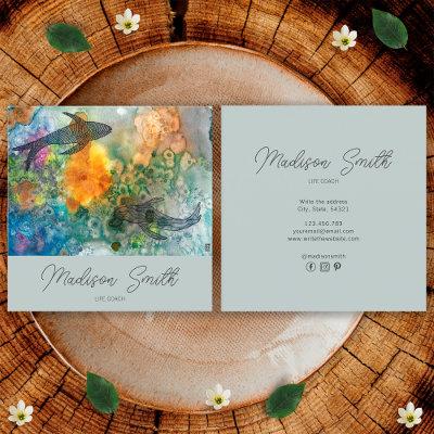 Zen Oriental Koi Pond Fish Watercolor Life Coach Square