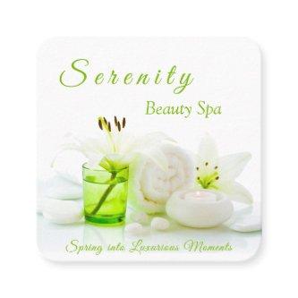 Zen Rocks & Lilly Flower Green & White Beauty Spa Square