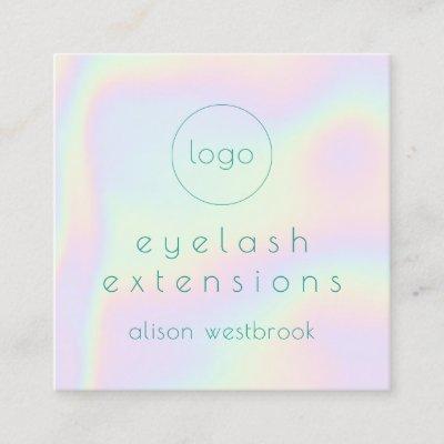 Holographic rainbow lash extensions custom logo square